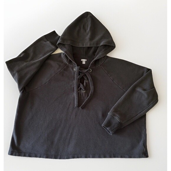 Aerie Black Sunwashed Desert Hoodie Sweatshirt Grommet Lace Up Hooded Size XL - Picture 1 of 9
